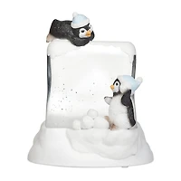 Roman 7"H Lighted Swirl Penguins On Cube Christmas Tabletop Decor