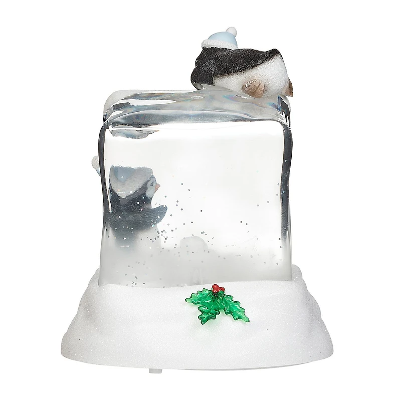 Roman 7"H Lighted Swirl Penguins On Cube Christmas Tabletop Decor