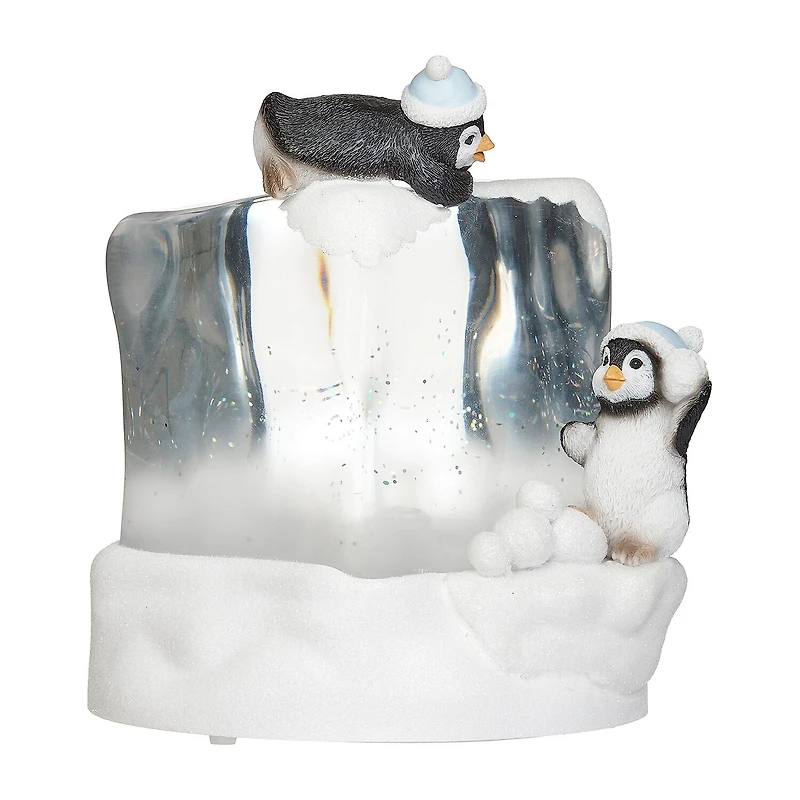 Roman 7"H Lighted Swirl Penguins On Cube Christmas Tabletop Decor