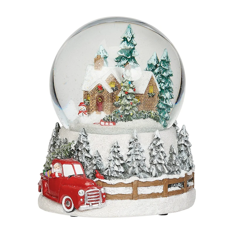 Roman 6"H Musical House Dome With Truck Base Christmas Tabletop Decor