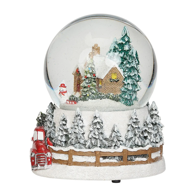 Roman 6"H Musical House Dome With Truck Base Christmas Tabletop Decor