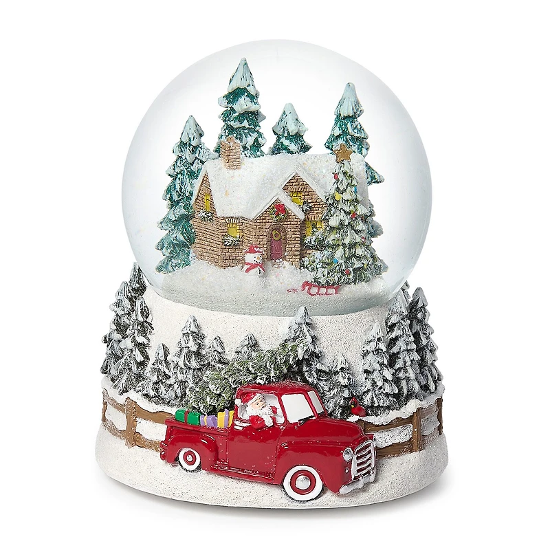 Roman 6"H Musical House Dome With Truck Base Christmas Tabletop Decor
