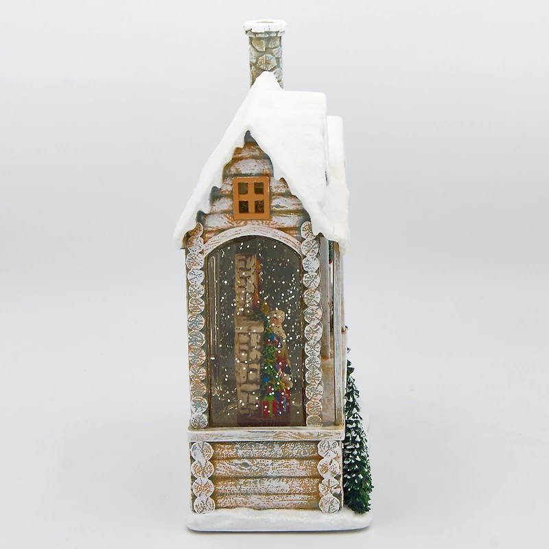 Roman 9"H Lighted Swirl Log Cabin Sleeping Santa Christmas Tabletop Decor