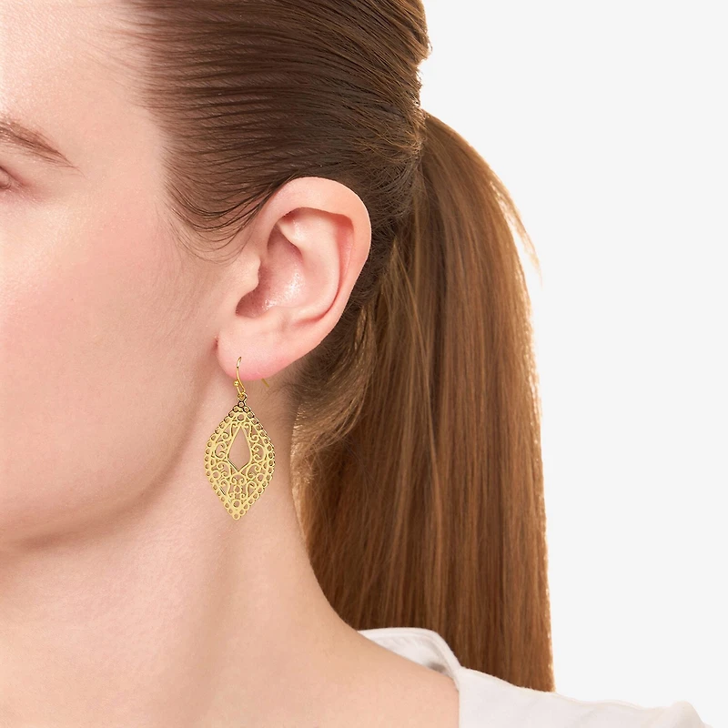 Silver Reflections Filigree Womens 14K Gold Over Brass Marquise Drop Earrings