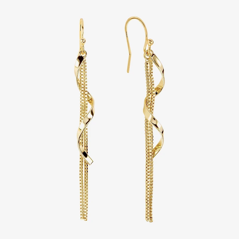 Silver Reflections Swirl Womens 14K Gold Over Brass Drop Earrings