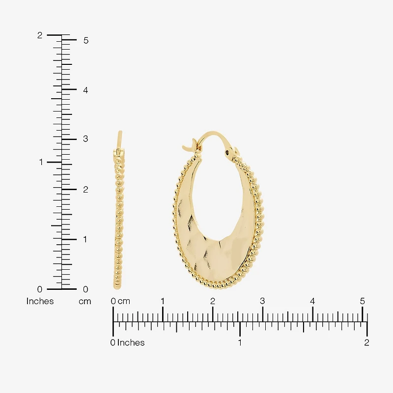 Silver Reflections Hammered Womens 14K Gold Over Brass 31.4mm Hoop Earrings