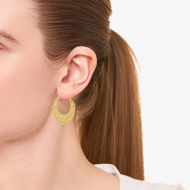 Silver Reflections Hammered Womens 14K Gold Over Brass 31.4mm Hoop Earrings