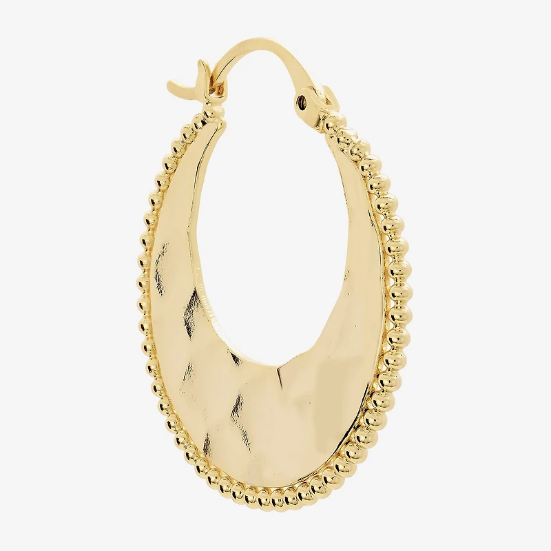 Silver Reflections Hammered Womens 14K Gold Over Brass 31.4mm Hoop Earrings