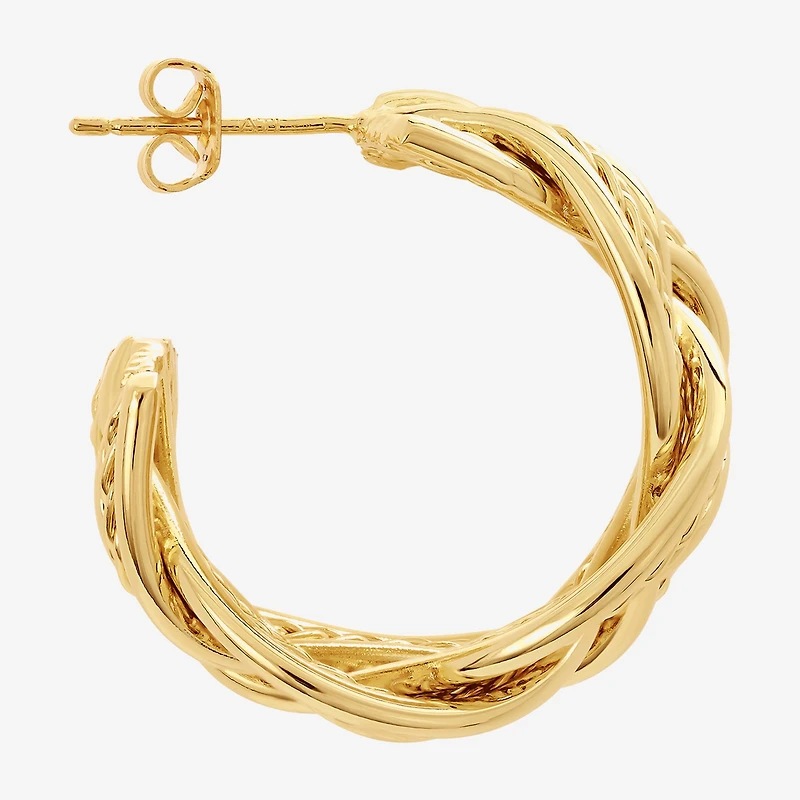 Silver Reflections Braided Womens 14K Gold Over Brass 25.6mm Hoop Earrings