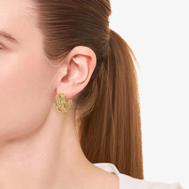 Silver Reflections Braided Womens 14K Gold Over Brass 25.6mm Hoop Earrings