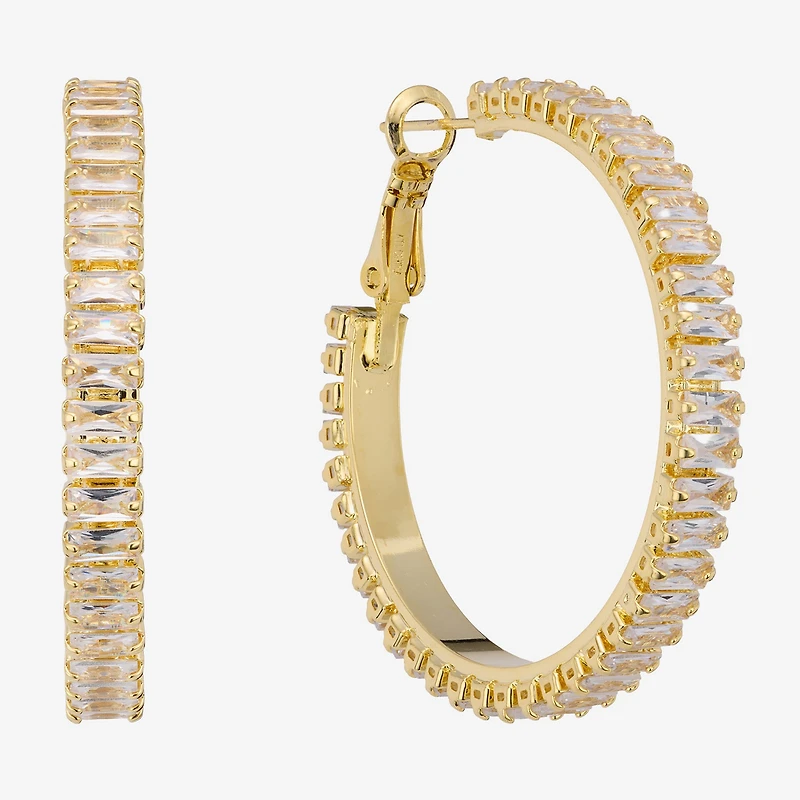 Sparkle Allure Womens Crystal 14K Gold Over Brass 39.6mm Hoop Earrings