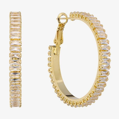 Sparkle Allure Womens Crystal 14K Gold Over Brass 39.6mm Hoop Earrings