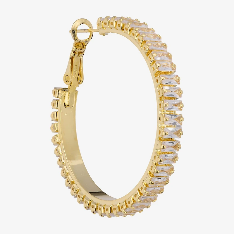 Sparkle Allure Womens Crystal 14K Gold Over Brass 39.6mm Hoop Earrings