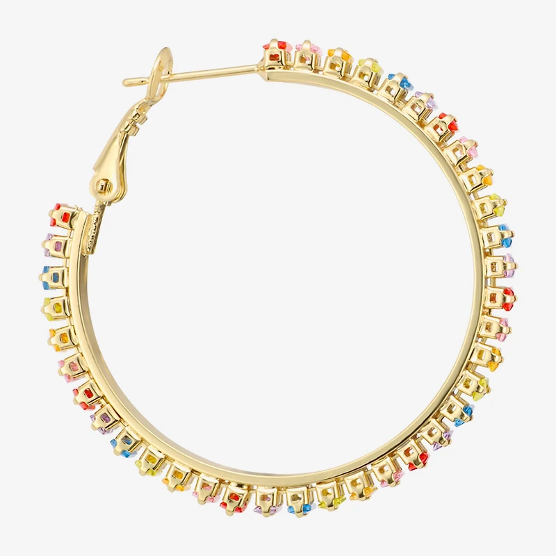 Sparkle Allure Womens Multi Color Crystal 14K Gold Over Brass 39.6mm Hoop Earrings