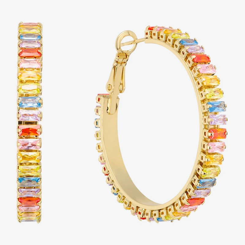 Sparkle Allure Womens Multi Color Crystal 14K Gold Over Brass 39.6mm Hoop Earrings