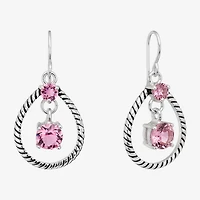 Sparkle Allure Womens Pink Crystal Pure Silver Over Brass Drop Earrings