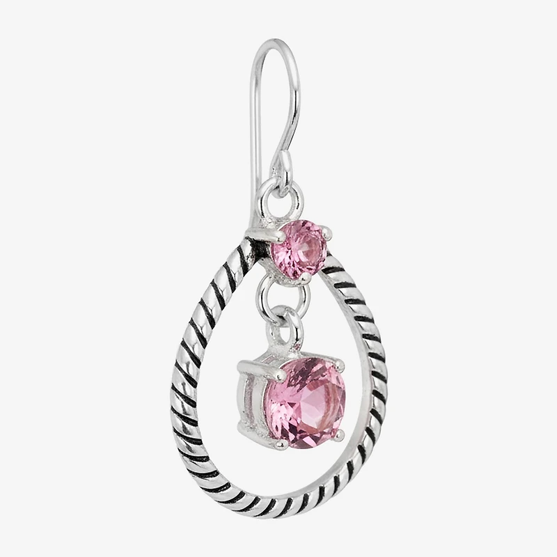Sparkle Allure Womens Pink Crystal Pure Silver Over Brass Drop Earrings