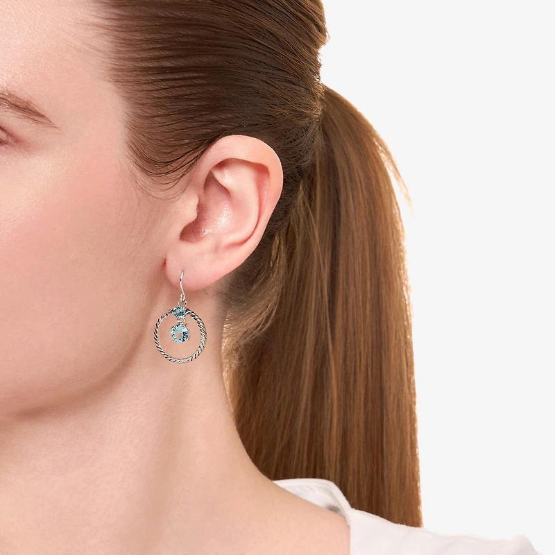 Sparkle Allure Womens Blue Crystal Pure Silver Over Brass Circle Drop Earrings