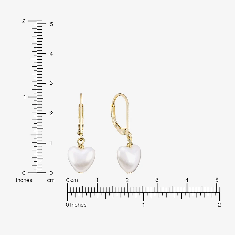 Sparkle Allure Womens White Simulated Pearl 14K Gold Over Brass Heart Drop Earrings
