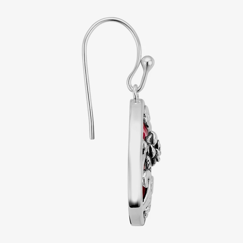Sparkle Allure Filigree Womens Red Howlite Pure Silver Over Brass Drop Earrings