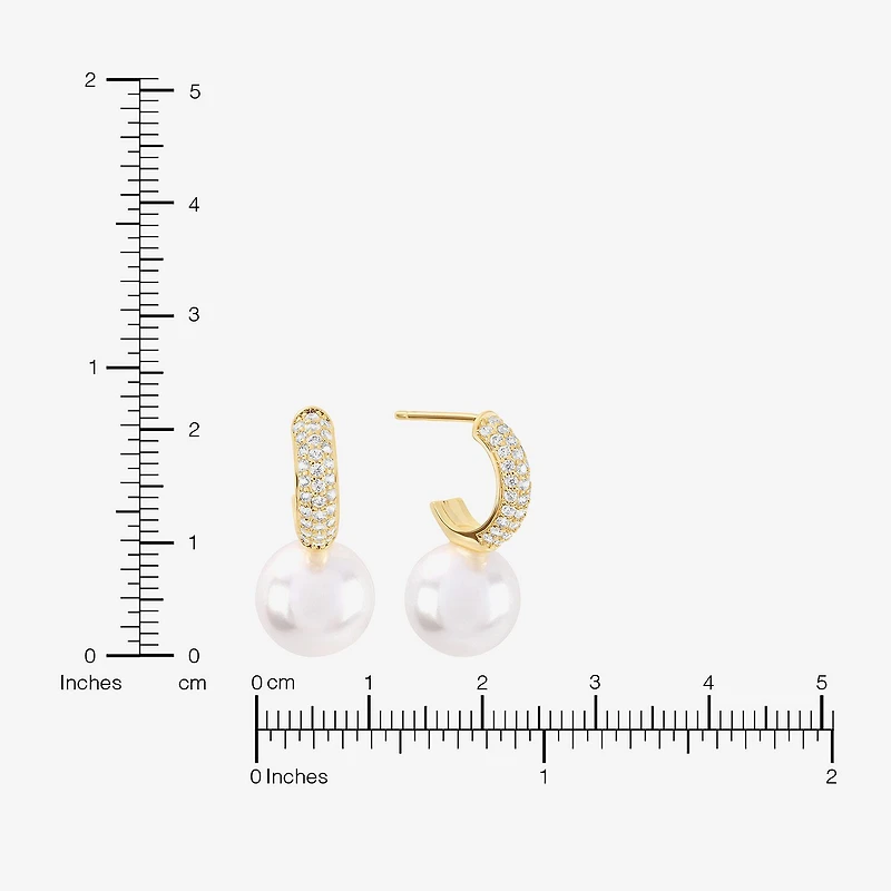 Sparkle Allure Womens Cubic Zirconia Simulated Pearl 14K Gold Over Brass 22mm Hoop Earrings