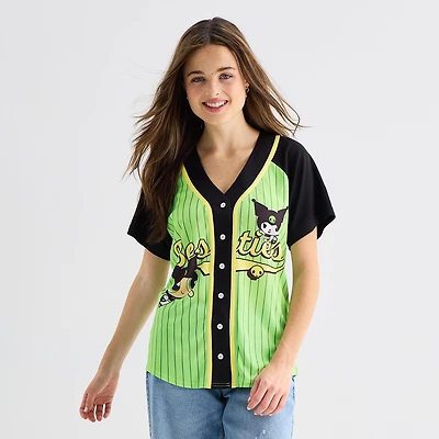 Hello Kitty® And Friends X The Powerpuff Girls™ Womens Juniors V Neck Short Sleeve Baseball Jersey