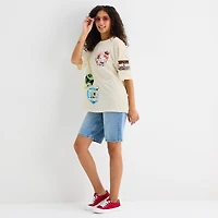 Hello Kitty® And Friends X The Powerpuff Girls™ Womens Juniors Crew Neck Short Sleeve Oversized Graphic T-Shirt