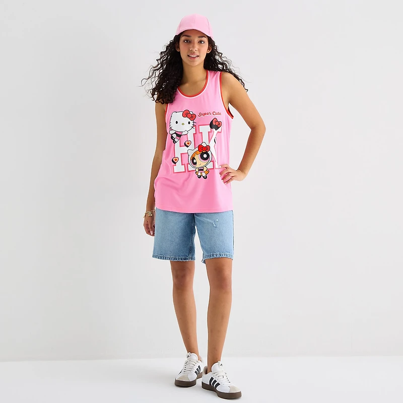 Hello Kitty® And Friends X The Powerpuff Girls™ Womens Juniors Crew Neck Basketball Jersey
