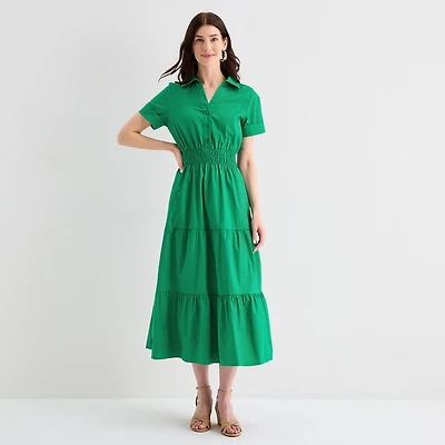 Be by CHETTA B Womens Short Sleeve Drop Shoulder Maxi Dress