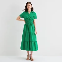 Be by CHETTA B Womens Short Sleeve Drop Shoulder Maxi Dress