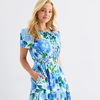 Be by CHETTA B Womens Split Crew Neck Short Sleeve Fitted Maxi Dress