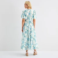 MSK Womens V Neck Short Sleeve Puffed Maxi Dress