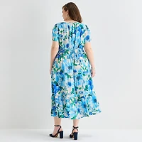 Be by CHETTA B Womens Plus Notch Neck Short Sleeve Fitted Maxi Dress