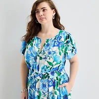 Be by CHETTA B Womens Plus Notch Neck Short Sleeve Fitted Maxi Dress