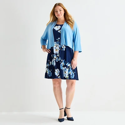 Perceptions Womens Plus Floral Jacket Dress