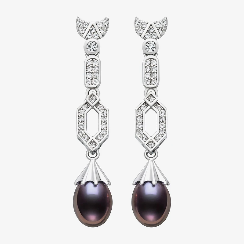 Limited Quantities! Womens Dyed Black Cultured Freshwater Pearl Sterling Silver Drop Earrings
