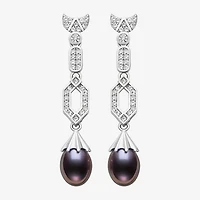 Limited Quantities! Womens Dyed Black Cultured Freshwater Pearl Sterling Silver Drop Earrings