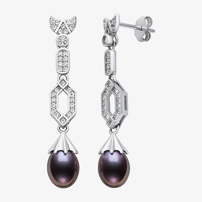 Limited Quantities! Womens Dyed Black Cultured Freshwater Pearl Sterling Silver Drop Earrings