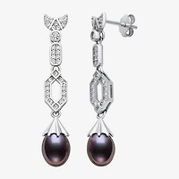 Limited Quantities! Womens Dyed Black Cultured Freshwater Pearl Sterling Silver Drop Earrings