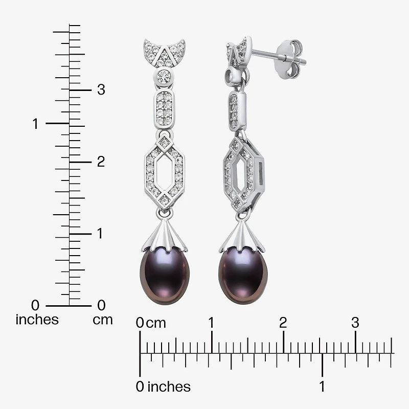 Limited Quantities! Womens Dyed Black Cultured Freshwater Pearl Sterling Silver Drop Earrings