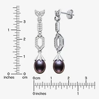 Limited Quantities! Womens Dyed Black Cultured Freshwater Pearl Sterling Silver Drop Earrings