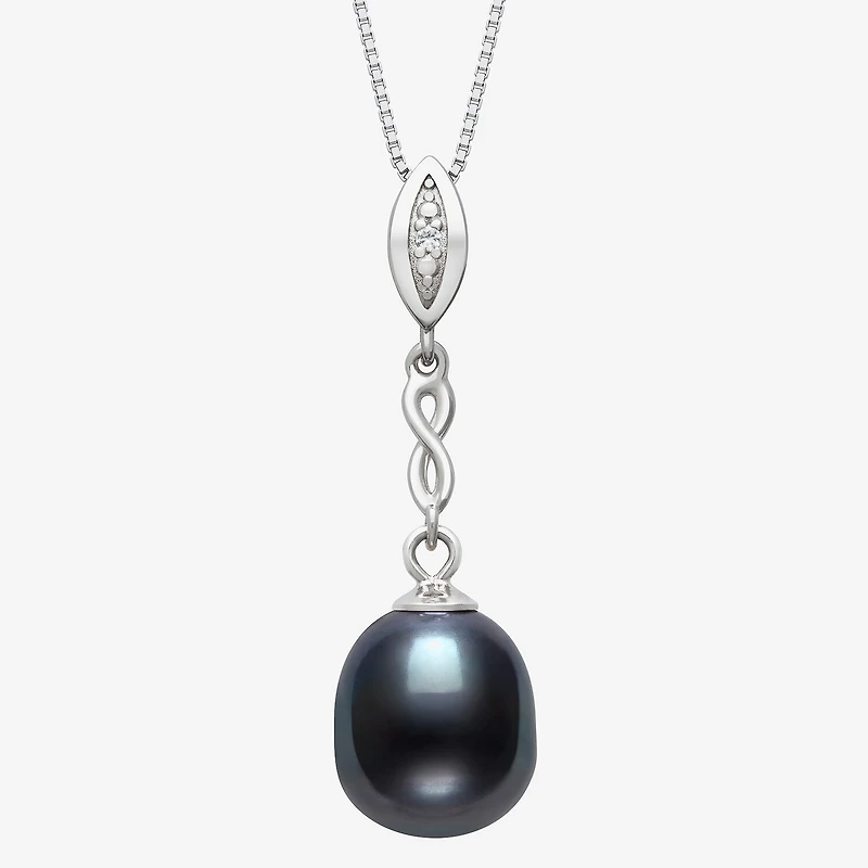 Limited Quantities! Womens Dyed Black Cultured Freshwater Pearl Sterling Silver 18 Inch Pendant Necklace