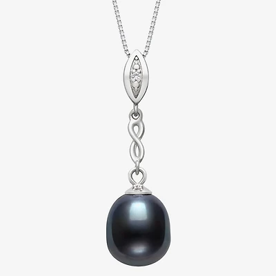 Limited Quantities! Womens Dyed Black Cultured Freshwater Pearl Sterling Silver 18 Inch Pendant Necklace