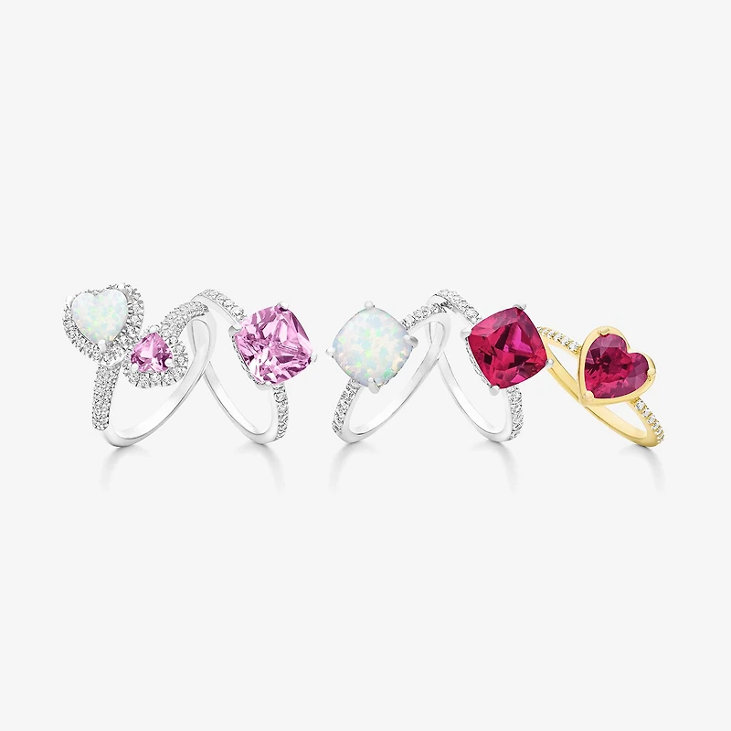 Womens Lab Created Red Ruby 14K Gold Over Silver Heart Side Stone Cocktail Ring