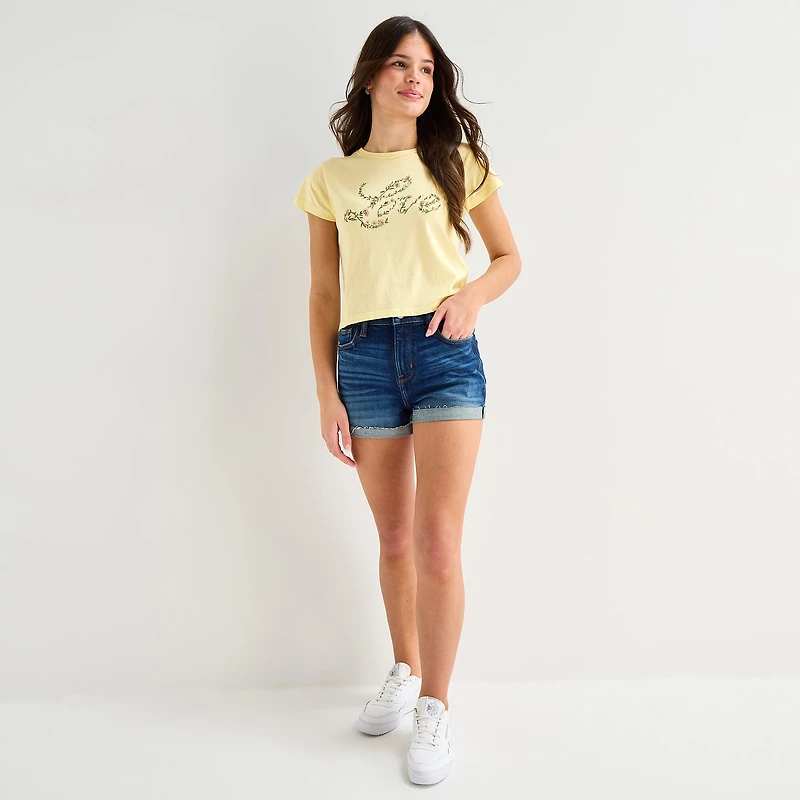 Arizona Womens Juniors Round Neck Short Sleeve Classic Fit Graphic T-Shirt