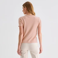 Liz Claiborne Lace Womens Crew Neck Short Sleeve Pullover Sweater