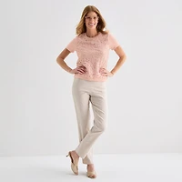 Liz Claiborne Lace Womens Crew Neck Short Sleeve Pullover Sweater