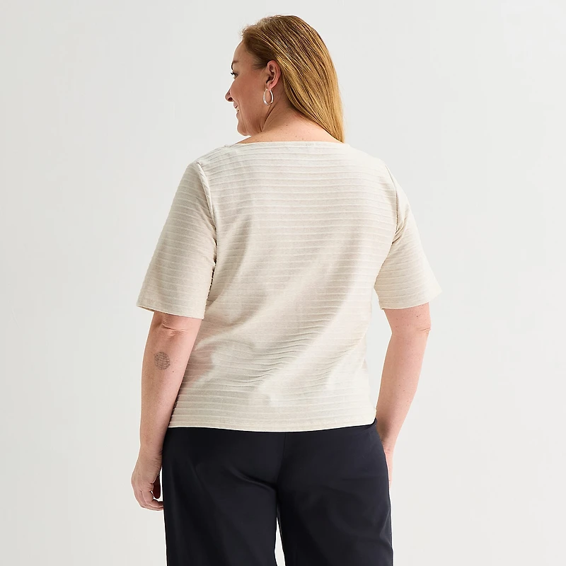 Liz Claiborne Womens Plus Boat Neck Short Sleeve T-Shirt