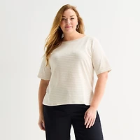 Liz Claiborne Womens Plus Boat Neck Short Sleeve T-Shirt
