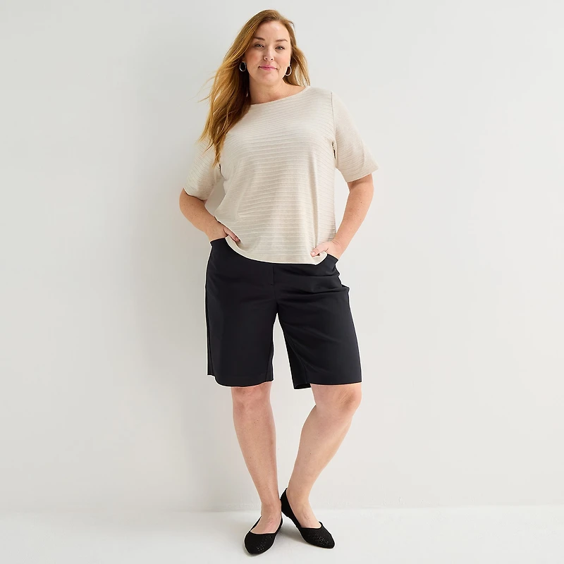 Liz Claiborne Womens Plus Boat Neck Short Sleeve T-Shirt